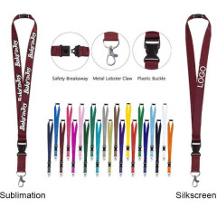 3/4" Polyester Lanyard W/ Lobster Clawand Buckle & Safety Breakaway