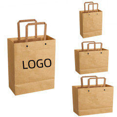 Kraft Paper Gift Bags W/ Flat Handles(9 13/16" W x 6 11/16" H x 3 9/16" G)