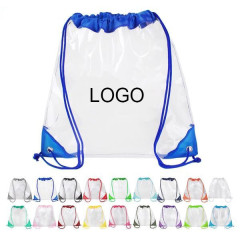 Clear PVC Drawstring Backpack W/ Leather corner?(1 color imprint)