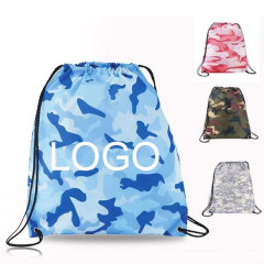 210D Camouflage Design Drawstring Bag W/ Leather corner