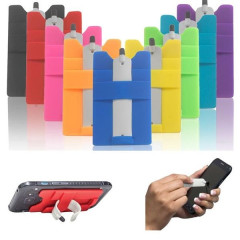 Silicone Phone Wallet With Stylus W/ Stand