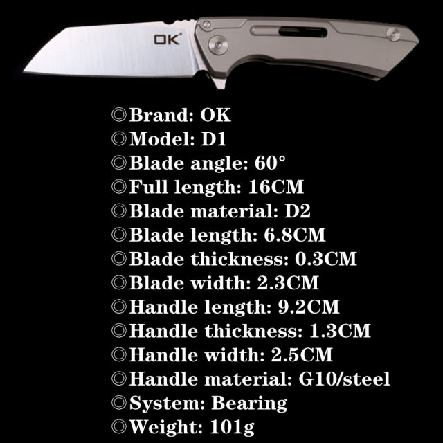 OK-D1 G10/Steel Handle D2 Blade Outdoor Camping Hunting Pocket Folding Knife