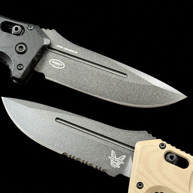 Benchmade 2750GY-3 Shane Sibert AUTO Adamas Folding Knife 3.78" CruWear Tungsten Gray Plain Blade, Desert Tan G10 Handles, Ballistic Nylon Sheath