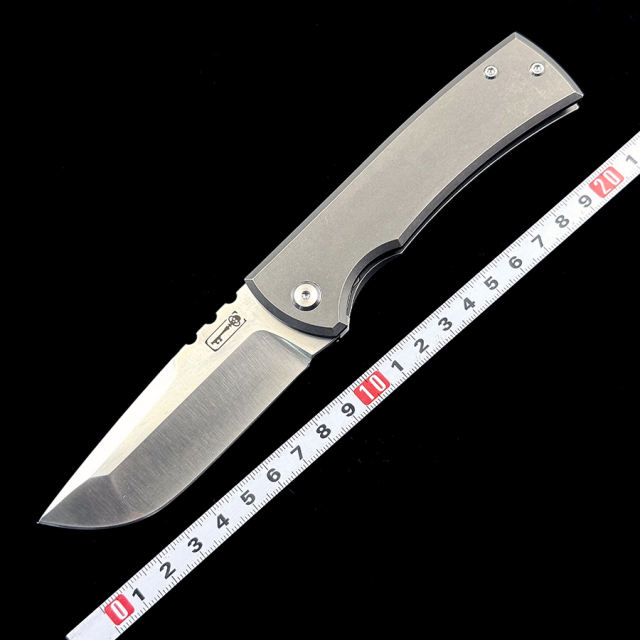 Chaves Ultramar Redencion Street Folding Knife 3.25" M390 Belt Satin Drop Point Blade, Stonewashed Titanium Handles - ST/RDP/SWTI/BF