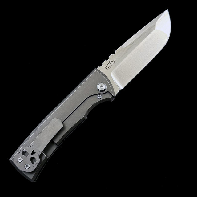 Chaves Ultramar Redencion Street Folding Knife 3.25" M390 Belt Satin Drop Point Blade, Stonewashed Titanium Handles - ST/RDP/SWTI/BF