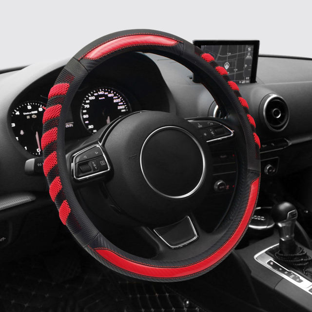 Fun-Driving NiceEasy Dark Red Leather Steering Wheel Cover - Sport Style Comfort Grip