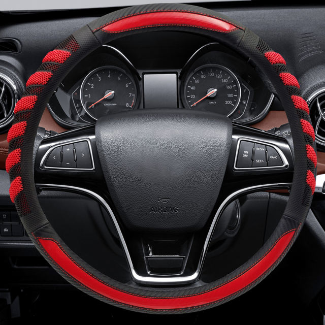 Fun-Driving NiceEasy Dark Red Leather Steering Wheel Cover - Sport Style Comfort Grip