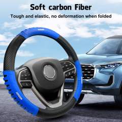 Sport Style Black Carbon-Fiber Steering Wheel Cover with Blue Strip Grip Steering Wheel Accessory,Universal Fit 14.5-15.25 inch Steering Wheel
