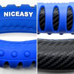 Sport Style Black Carbon-Fiber Steering Wheel Cover with Blue Strip Grip Steering Wheel Accessory,Universal Fit 14.5-15.25 inch Steering Wheel