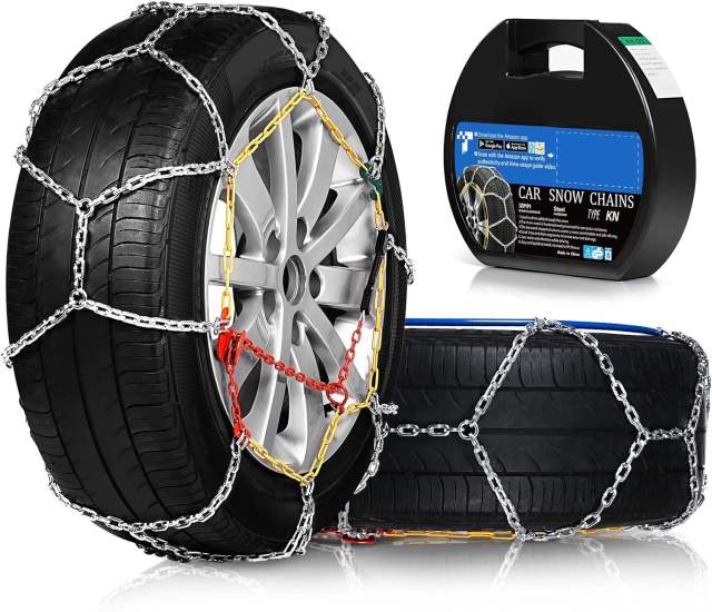 Snow Chains for Car SUV Pickup Trucks Car, Universal Adjustable Emergency Portable Snow Tire Chains, Tire Width 175 180 185 195 205 215 220 225 235 240 245 255 265 275 and More（KN130）