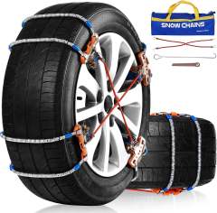 Snow Chains, Tire Chains for SUV Car Trucks, 8pcs Universal Adjustable Emergency Traction Chains for 205-265mm Tires Pickup Trucks, Snow Slope Muddy Icy Ground Sandy Anti Skid Chains