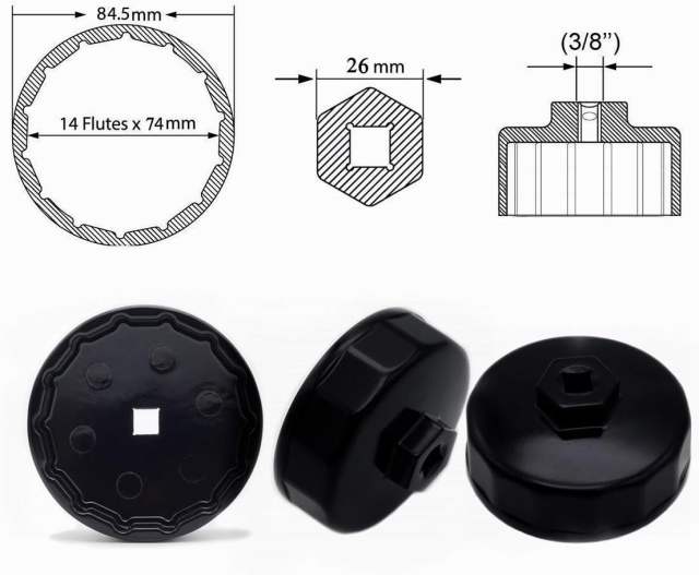 74mm 14 Flute Oil Filter Wrench Fit for Benz, Sprinter, VW, Mazda, and More – Also Fits for Select Mobil1, Mahle and Other Aftermarket Filters