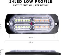 Led Strobe Lights for Trucks Vehicles Suvs, 4pcs 12-24V Emergency Warning Lights Caution Hazard Construction Ultra Slim Sync Feature with Control Box Surface Mount (White Amber)