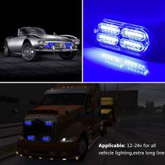 Led Warning Lights, 4pcs Emergency Warning Caution Hazard Construction Ultra Slim Sync Feature Car Truck with Main Control Box Surface Mount (Blue)
