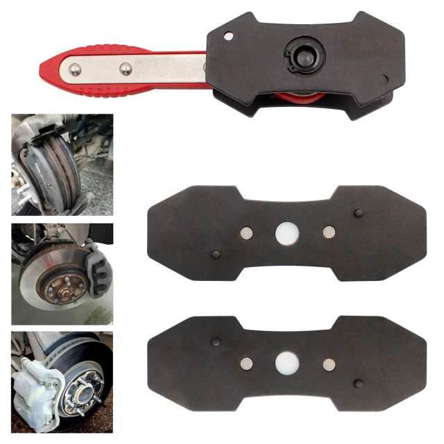 Brake Caliper Press, Universal Car Pad Ratcheting Caliper Piston Compression Tool with 2 pcs Steel Plates (Red)