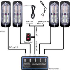 Led Strobe Lights for Trucks Vehicles Suvs, 4pcs 12-24V Emergency Warning Lights Caution Hazard Construction Ultra Slim Sync Feature with Control Box Surface Mount (White Amber)