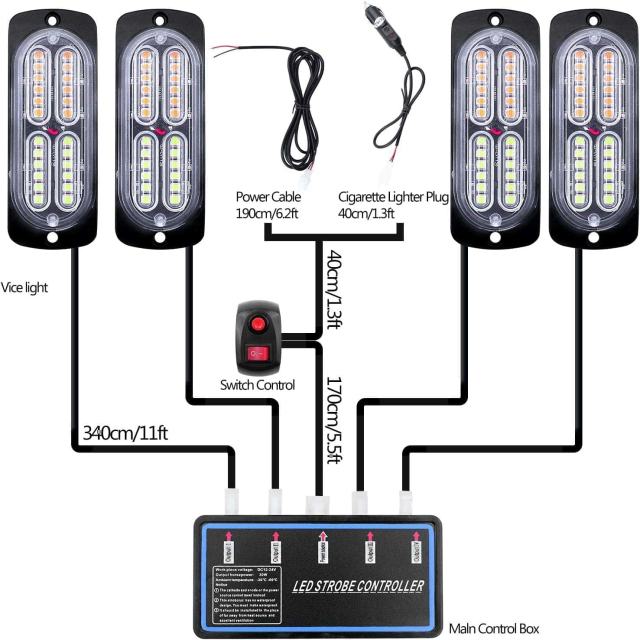 Led Warning Lights, 4pcs Emergency Warning Caution Hazard Construction Ultra Slim Sync Feature Car Truck with Main Control Box Surface Mount (Blue)