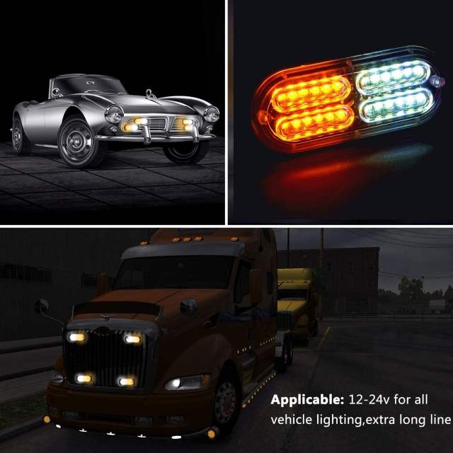 24 Led Strobe Lights for Trucks Cars Pickups Construction Emergency Vehicle 12-24v Waterproof Amber Strobe MINI Light with 16 Different Flashing 4PCS (White Amber)