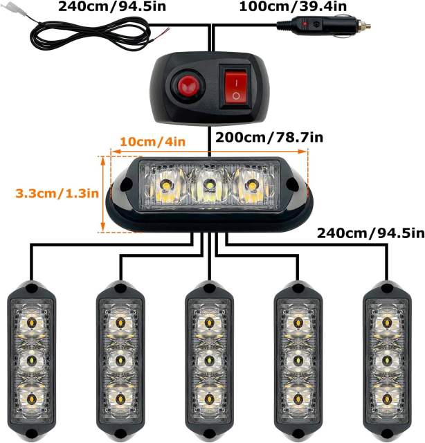 (Upgrade 2) Led Strobe Lights for Emergency Vehicles Trucks 12-24V IP66 Waterproof (Amber)