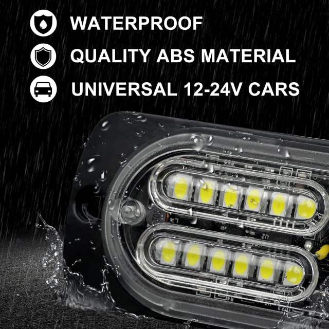 24 Led Strobe Lights for Trucks Cars Pickups Construction Emergency Vehicle 12-24v Waterproof Amber Strobe MINI Light with 16 Different Flashing 4PCS (White Amber)