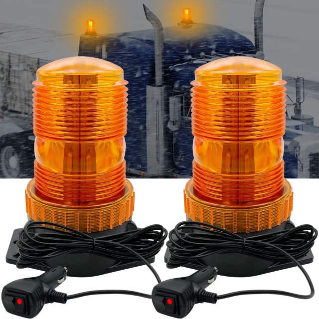 LED Strobe Light, 12V-24V Warning Emergency Safety Flashing Beacon Lights with Magnetic and 16.4 ft Straight Cord Vehicle Forklift Truck Tractor Golf Carts UTV Car Bus (2 PCS, Amber)