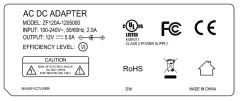 ZF120A-1205000 12V 5A AC DC Power adapter class 2 UL/cUL FCC PSE CE GS RCM safety
