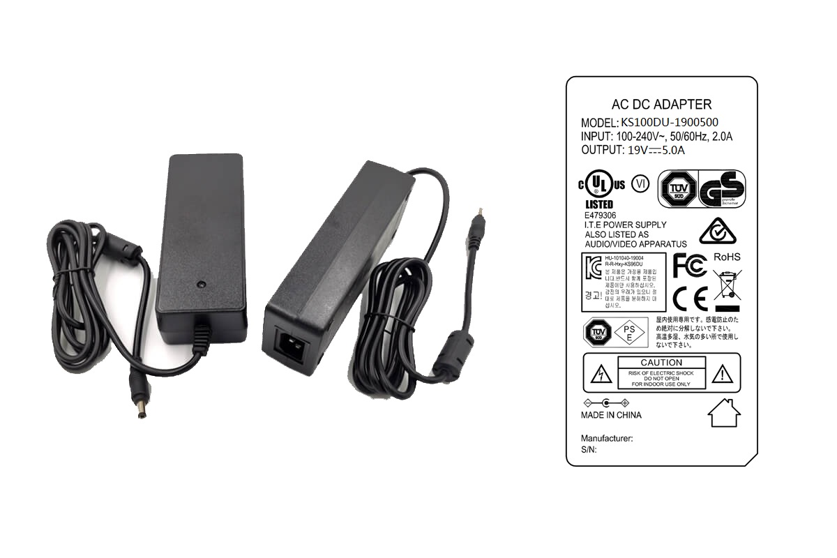 KS100DU-1800500 18V 5A AC DC power adapter UL/cUL FCC PSE CB C-Tick RoHs CE GS RCM safety approved