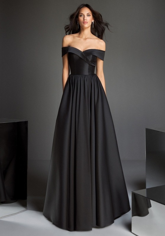 Off-Shoulder Black Mikado Ball Gown