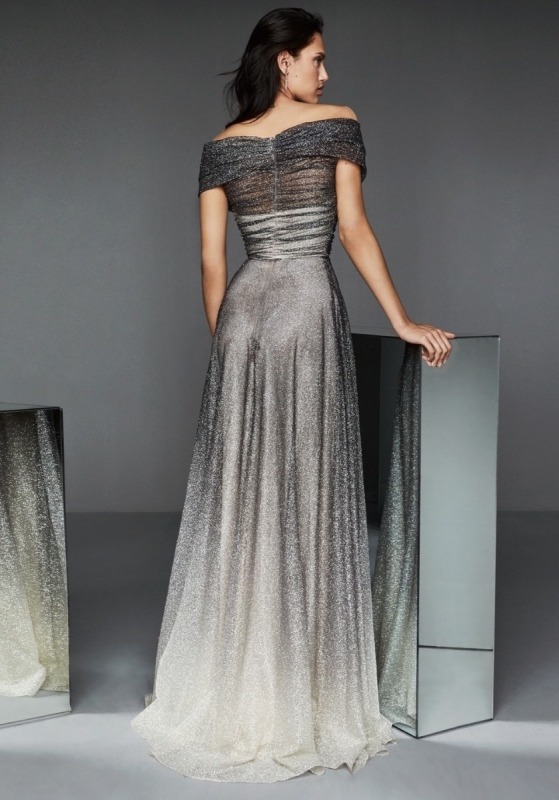 Glittering Ombre Effect Grey Tulle Gown