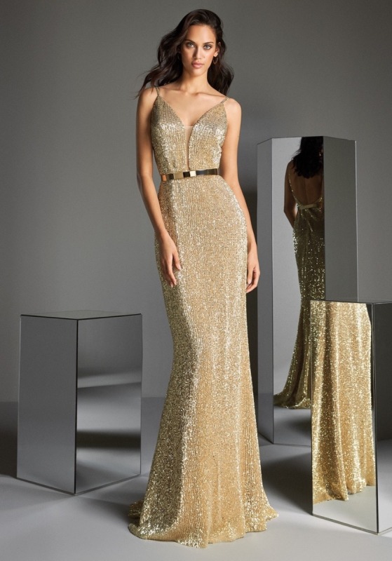 Sequined Mermaid Gown with Open Back