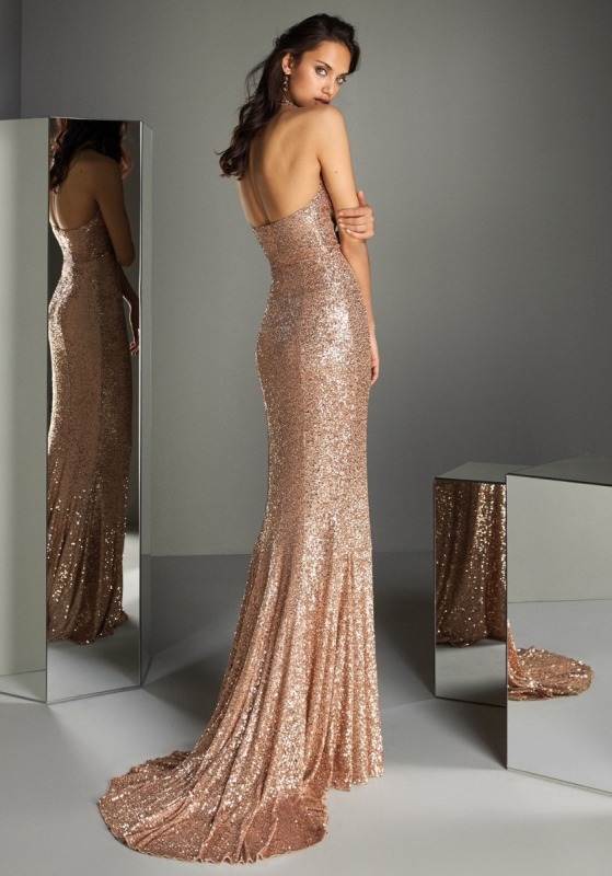 Sequined Evening Gown with Open Back