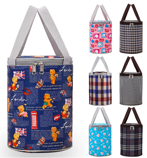 Lunch bag,  insulated bucket bag, student round lunch box bag, lunch box, lunch bucket, insulated bag with rice tote bag