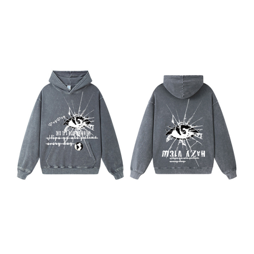 350G heavy washed distressed casual personalized print hoodies