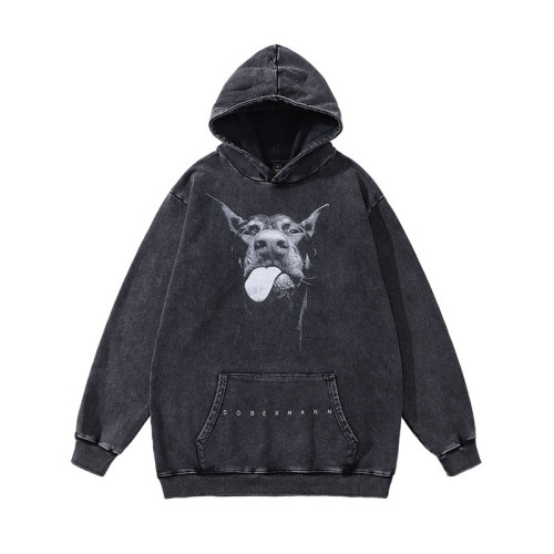 High street dark Doberman print heavily distressed hoodies