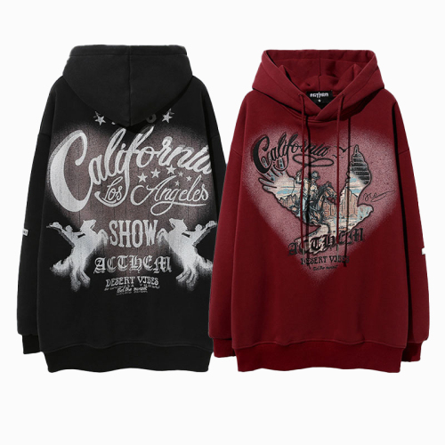 Washed, distressed and velvet hip-hop lazy style hoodies