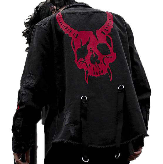 Large size lapel denim skull length cardigan sleeve jacket