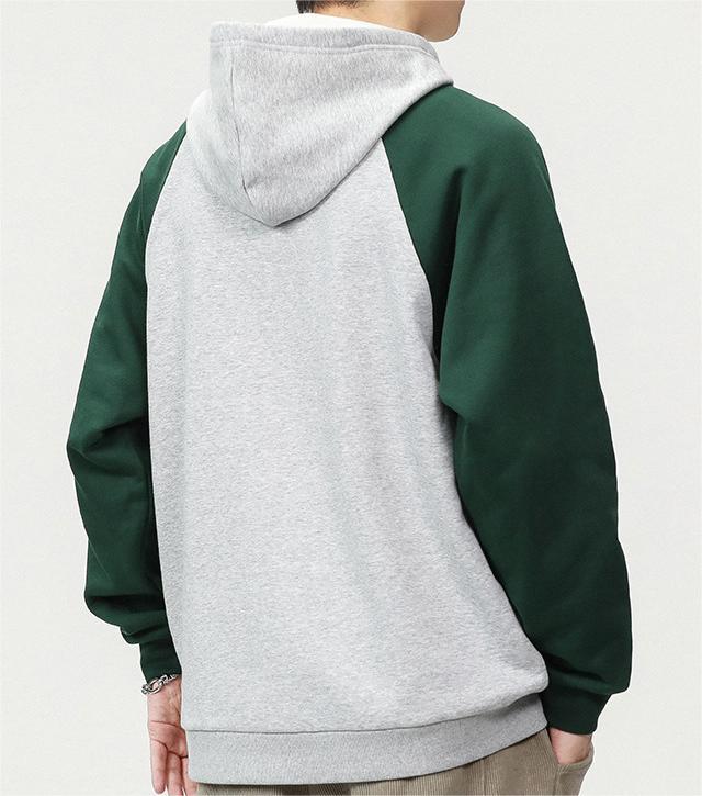 American style patchwork contrasting color plus velvet high-end raglan sleeves hoodies