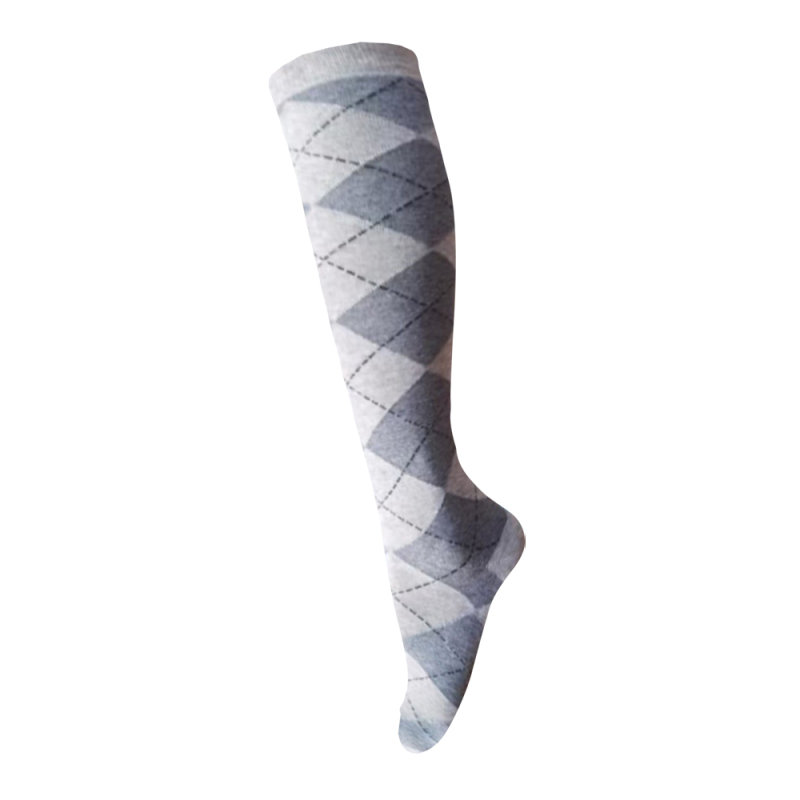 COTTON RIDING SOCKS IN CHECKED PATTERN(GREY-WHITE)