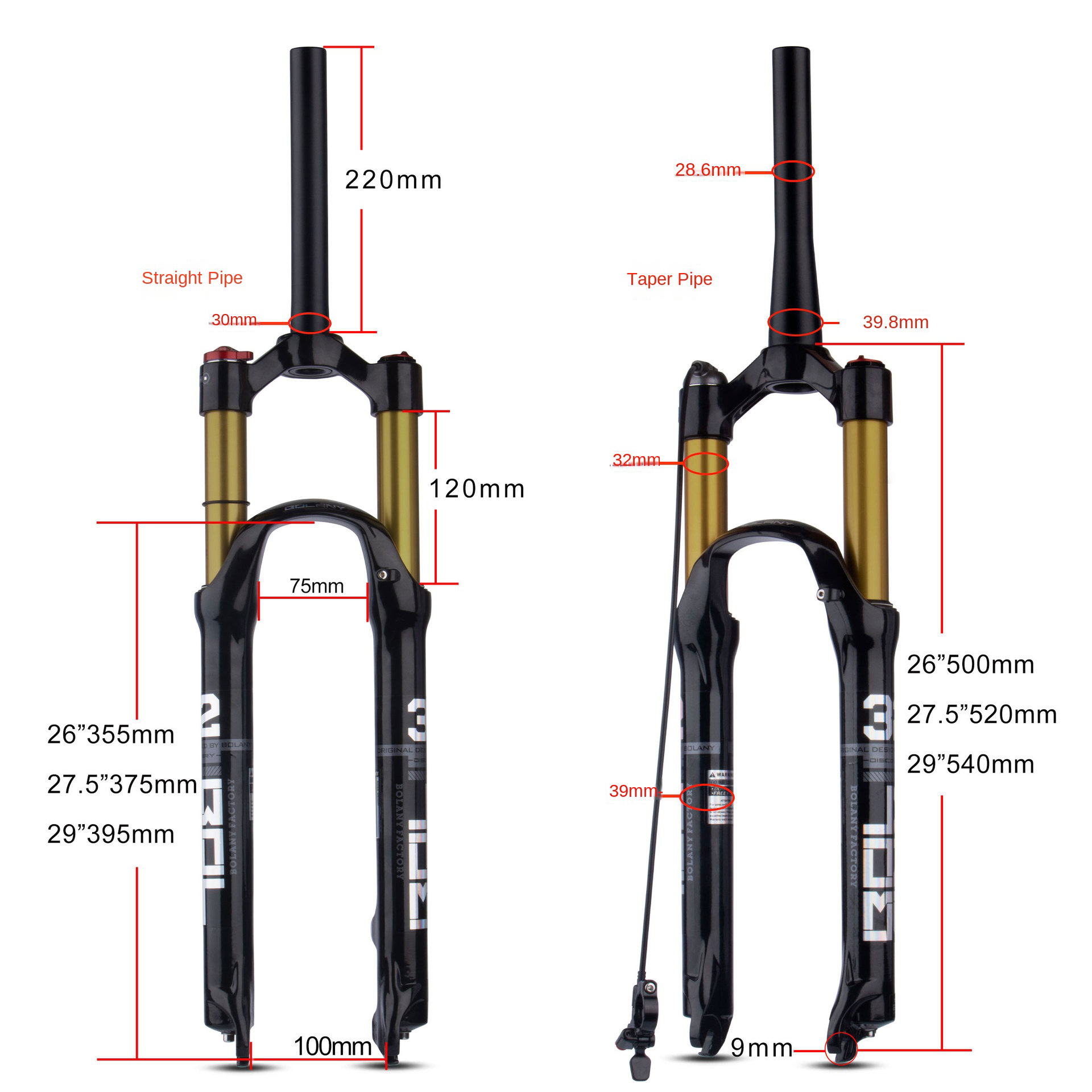 Bolany Mountain Bike Suspension Fork Shock Absorber Air Pressure