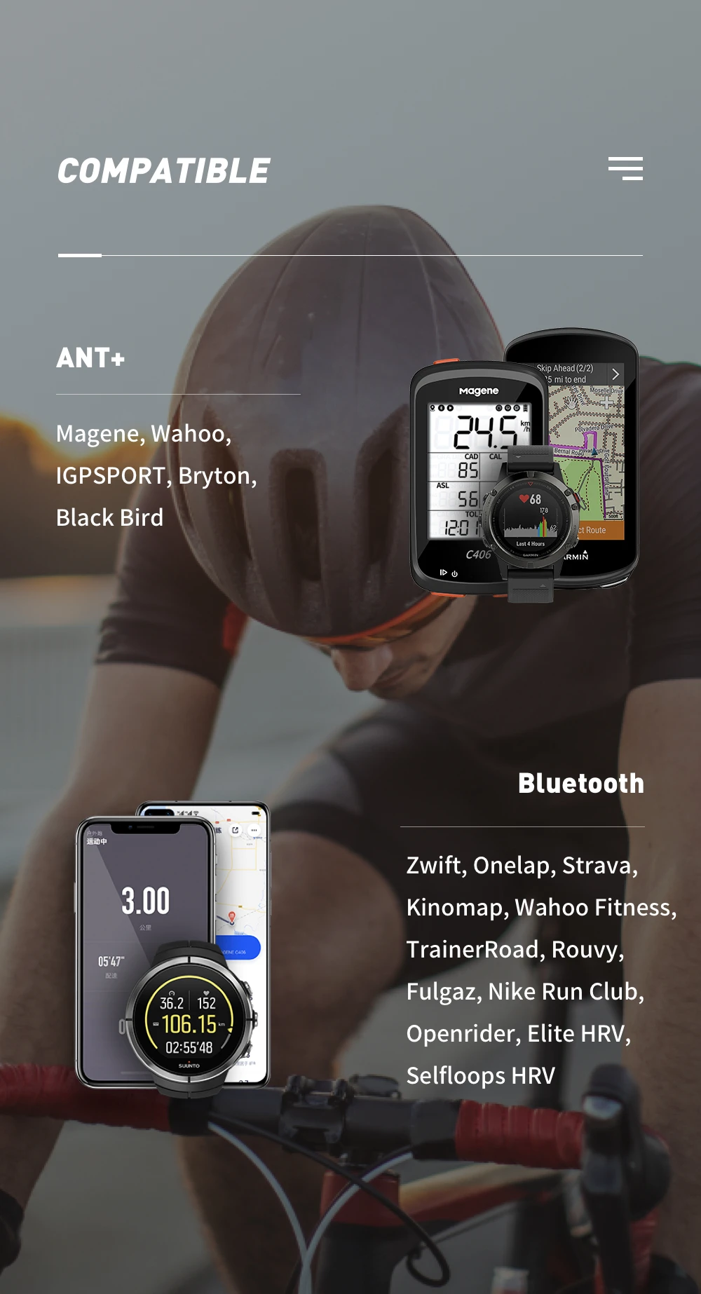 Magene S3+ Bicycle Speed/Cadence Sensor and H64 Heart Rate Monitor ANT+Bluetooth Wireless Speedometer Bike Sensor