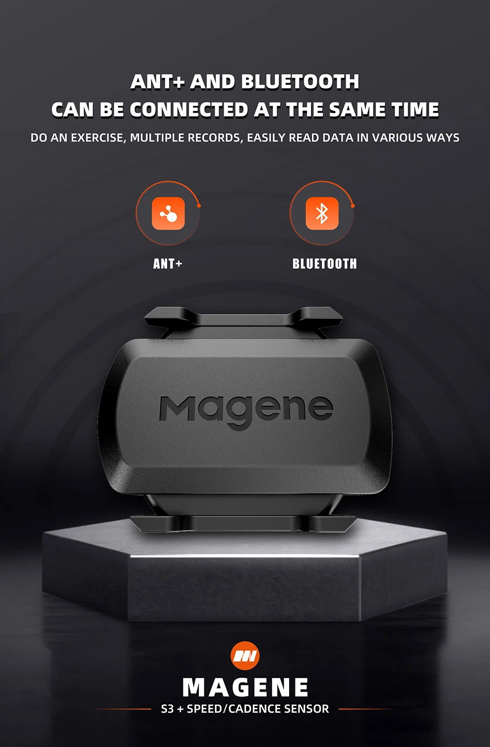 Magene S3+ Bicycle Speed/Cadence Sensor and H64 Heart Rate Monitor ANT+Bluetooth Wireless Speedometer Bike Sensor