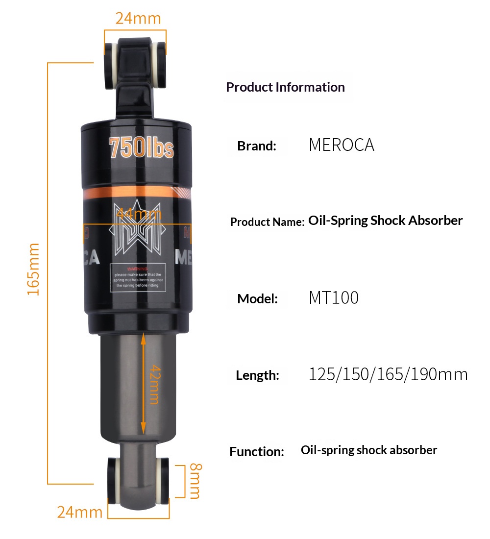 MEROCA MT-100 Rear Shock Absorber – Oil Coil Spring Damper for MTB & Scooter (125/150/165/190mm, 750/850/1000LBS) rear
