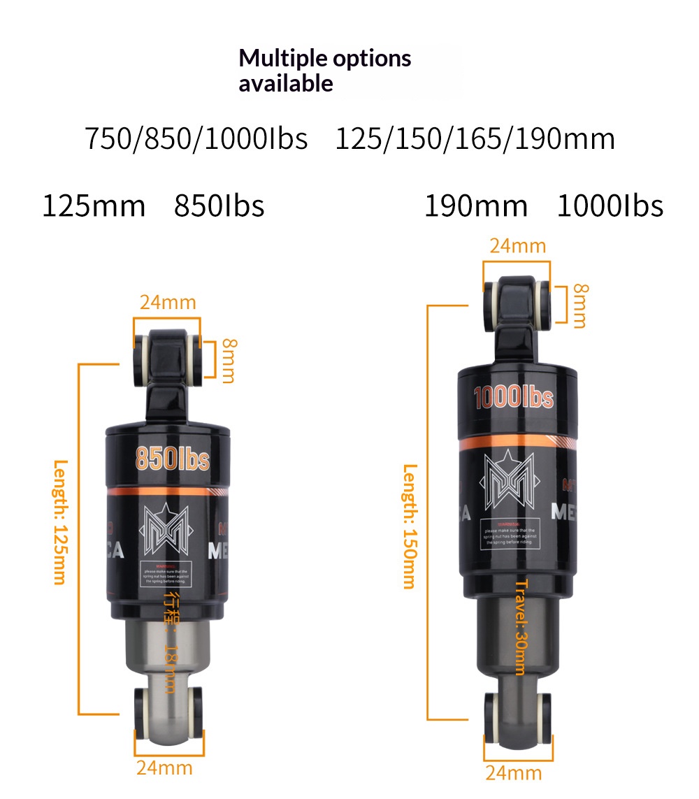 MEROCA MT-100 Rear Shock Absorber – Oil Coil Spring Damper for MTB & Scooter (125/150/165/190mm, 750/850/1000LBS) rear
