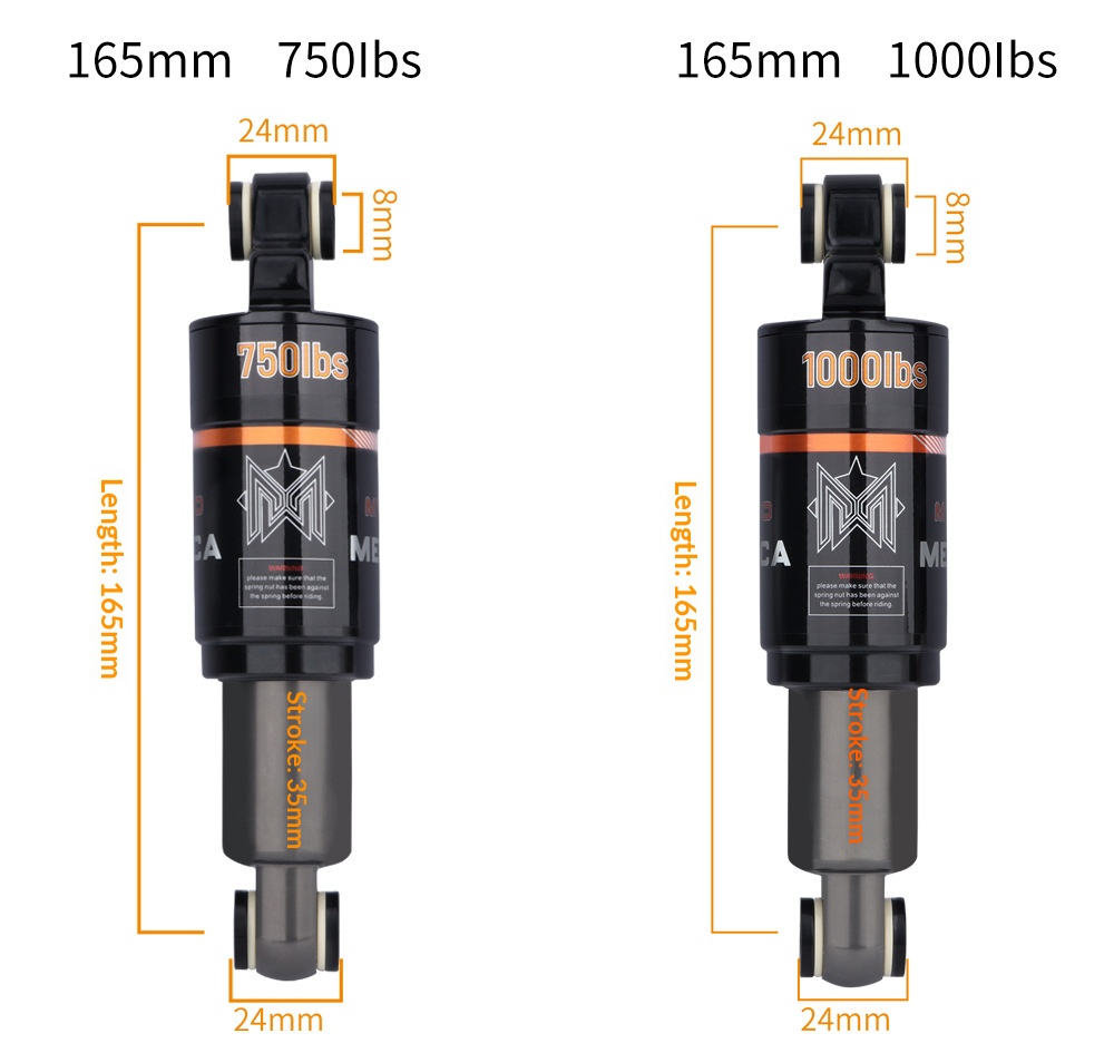 MEROCA MT-100 Rear Shock Absorber – Oil Coil Spring Damper for MTB & Scooter (125/150/165/190mm, 750/850/1000LBS) rear
