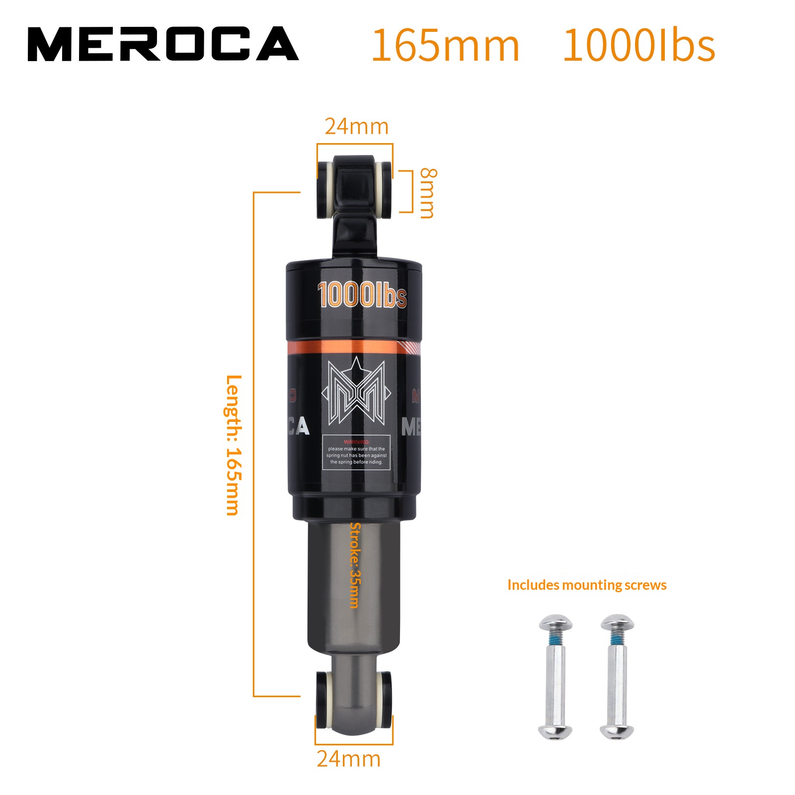 MEROCA MT-100 Rear Shock Absorber – Oil Coil Spring Damper for MTB & Scooter (125/150/165/190mm, 750/850/1000LBS) rear