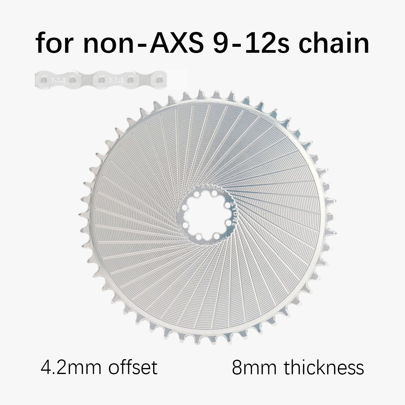 Stone Direct Mount Chainring for SRAM AXS T-Type 8-bolt Non-AXS 9–12s / AXS Flattop 12/13-speed, 4.2mm offset