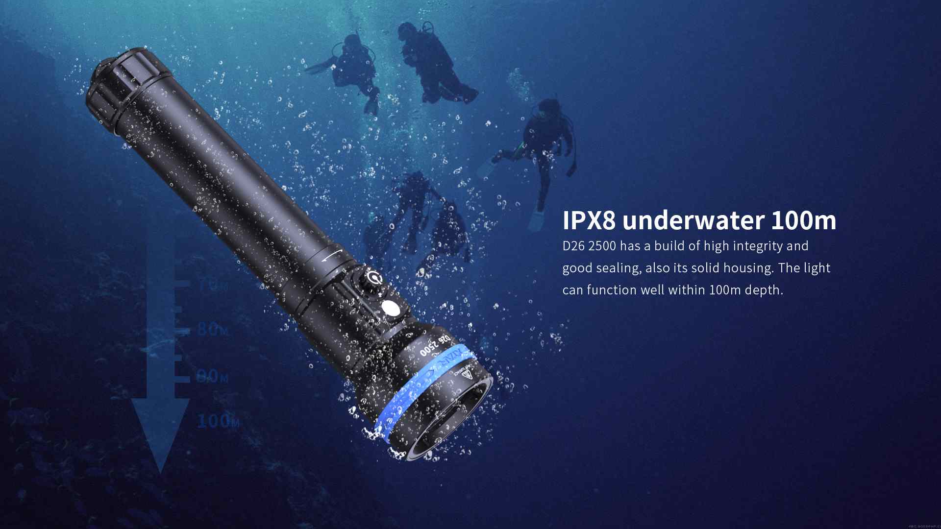 D26 2500 diving torch has a waterproof underwater 100m.