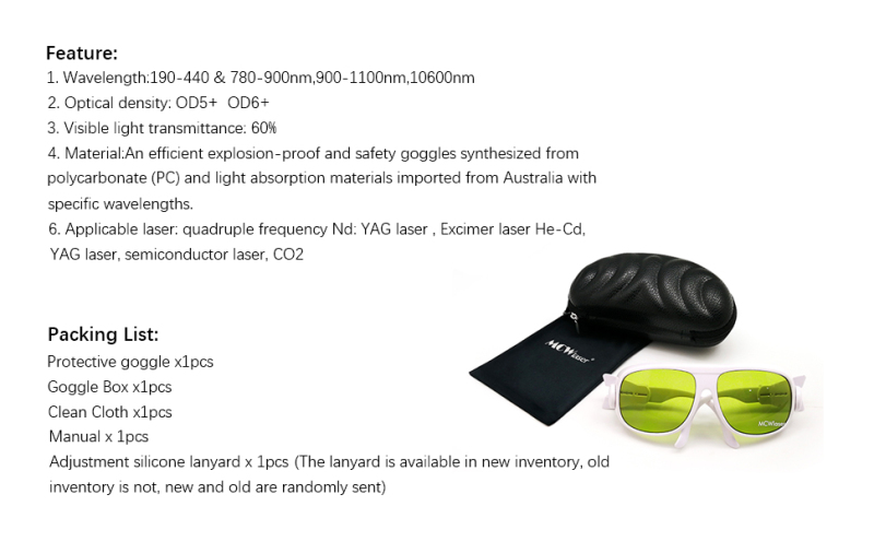 MCWlaser Laser Goggle 190-440&780-900nm,900-1100nm,10600nm Saftey Protective Glasses EP-17A