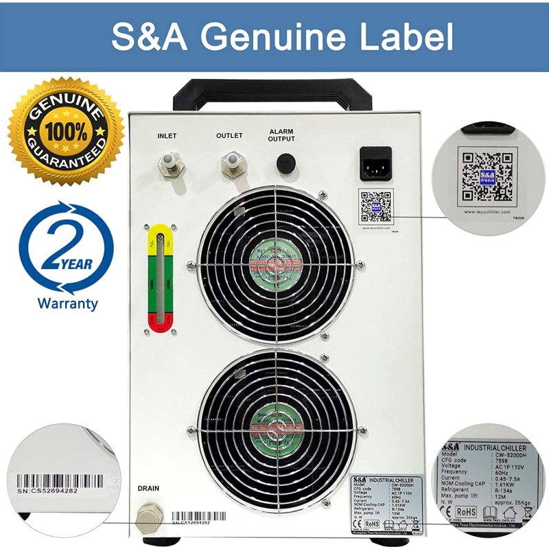 S&A Genuine CW-5200 Series (CW-5200DH/TH/DI/TI) Industrial Water Chiller Cooling Water