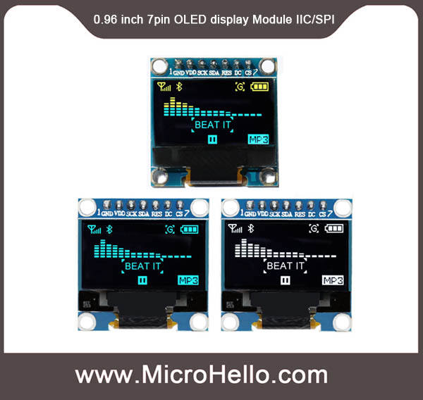 0.96 inch 7pin OLED display Module IIC/SPI white blue yellow/blue optional